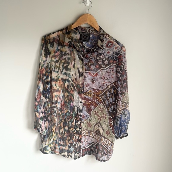 Johnny was Jade silk button down blouse Small - Picture 1 of 12